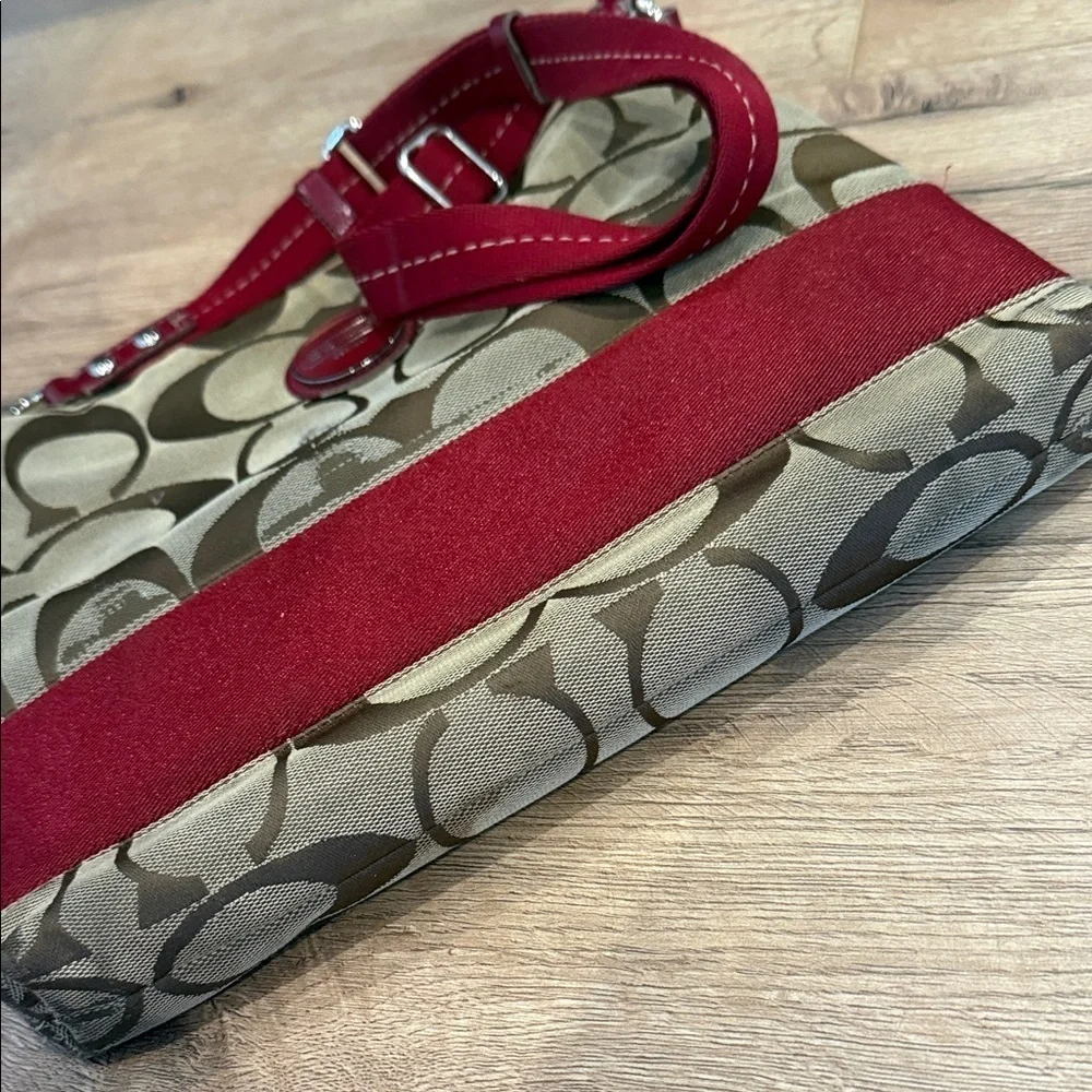Coach Tan and Red Crossbody Bag Signature heritage y2k purse stripe designer